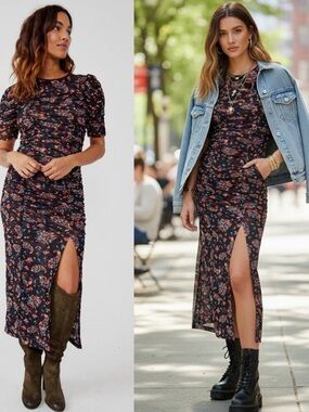 Free People Briella Ruched Midi Dress New!